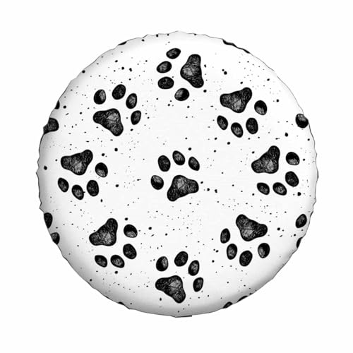 Image of Dog Paw Prints Texture Spare Tire Cover Composed Black and White Wheel Covers for RV Tires Camper Tire Case Protectors for Trailer Rv SUV Truck Travel Trailer 15 in