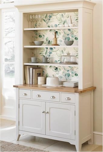Image of ELTON Waterproof Peel and Stick Floral Wallpaper, Self-Adhesive Vinyl Wall Covering for Bedroom, Living Room Bathroom Cabinet, Countertop (45 x 600 cms, Green Eucalyptus Leaf Pattern)