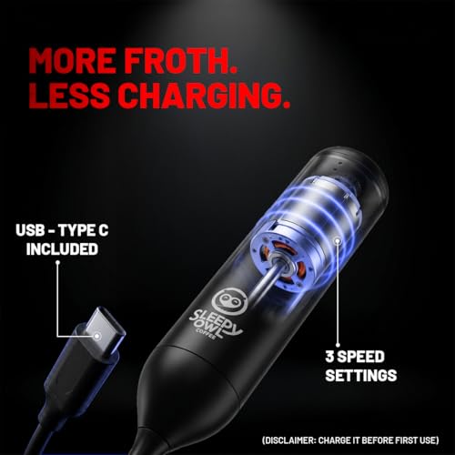 Image of Sleepy Owl Coffee Frother Electric | 3 Speed Modes, Type -C Rechargeable, Handheld Beater, Whipper & Whisker with Stand | Milk Frother Perfect for Coffee, Lattes, Milk, Hot Chocolates & Cream