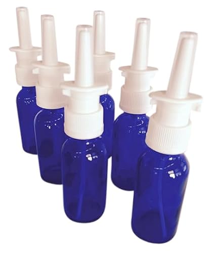 Snoot! Cobalt Blue Glass Nasal Spray Bottle 30ml (1oz) with Fine Mist Sprayer 6-Pack - Empty & Refillable Blue Glass Atomizer