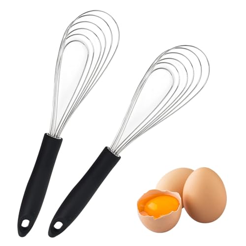 RUCUDIM Lot De 2 Fouets Cuisine De Fouets En Acier Inoxydable Et Silicone Antiadhésif,27cm Fouet Acier Inoxydable, Mousseur à œufs Pour La Cuisson, Le...