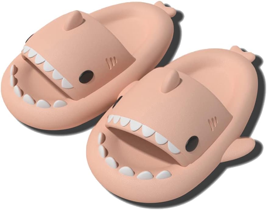 SKADE Cute Cartoon Sharks Shower Slippers, Unisex Open Toe Summer Beach Slides, Couple Bathroom Non-Slip Soft Sandals for Women Men