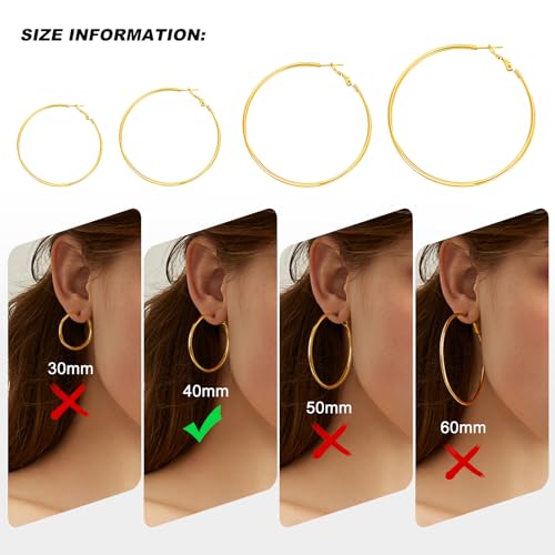 Image of 4 Pairs Silver Gold Hoop Earrings for Women | 14K Gold Plated Hoop Earrings Set Hypoallergenic Earring Lightweight Dangle Earrings Set