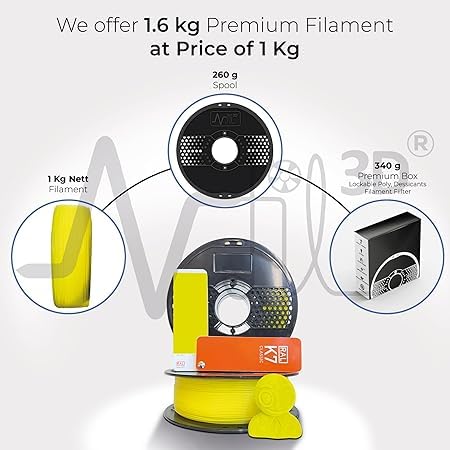 Image of NFIL3D 1KG Net Turbo Finish PLA+ Yellow 3D Printer Filament | Filaments for 3D Printer| 1.75mm| Accuracy + /- 0.015mm | 1000g 3D Filament, 250g Spool, 350g Packaging Weight (Total Weight 1.6KG)