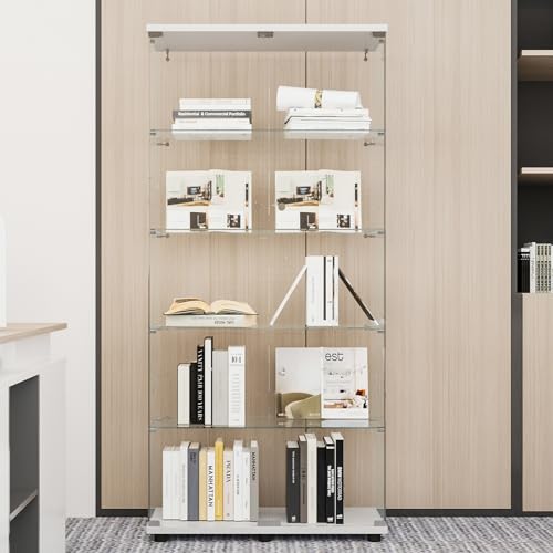 Image of Beauty4U White Glass Display Cabinet, 5-Shelf Curio Cabinet
