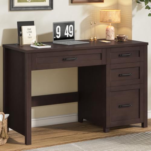 Image of Farmhouse 47 inch Executive Desk with 4 Drawers, Computer Desk with File Drawer and Charging Station, Workstation for Study,Home Office(Walnut