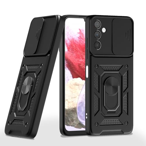 Image of Pikkme D10 Tough Armor Bumper Case | 360 Protection Case | Sliding Camera Shield Cover & Ring Holder Stand Back Cover for Samsung Galaxy M34 5G / F34 5G (Black)