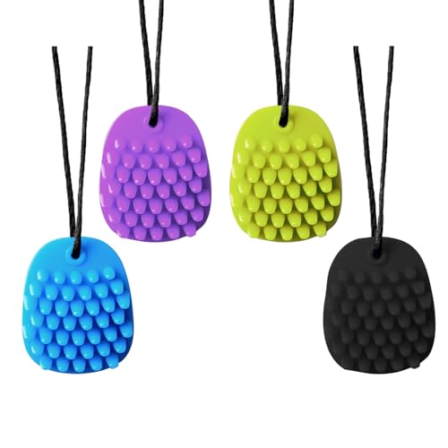 4 PCS Chew Necklace - Silicone Fidget Necklace, Nail Biting Treatment for Kids, Thumb Sucking Stop for Kids, Nail Biting Treatment for Adults, YQZIYOU