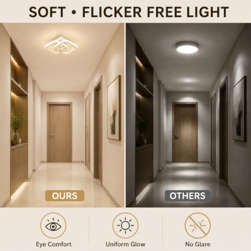Image of Desidiya 22W Modern LED Ceiling Light, 2 Square Flush Mount,3 Color Dimming | Acrylic Finish • Surface Mount • Eye Comfort • Energy Saving • Bedroom, Hall & Living Room