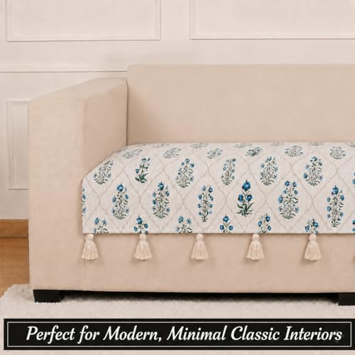 Image of STITCHNEST 'Eden Weaves Collection Series' 2 Seater Sofa Cover| Elegant Woven Fabric, Decorative Tassels, Washable & Durable for Modern Living