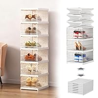 M ACHOOSE Shoe Storage Organizer Box 6-Tier Foldable Collapsible Stackable Shoe Rack Bins, Fit Size 12, No Assembly, for Men and Women (Transparent)