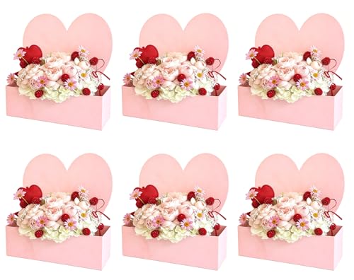 FYSUIMU 6Pcs Mothers Day Pink Heart Floral Paper Box Standing Flower Packaging Box for Bouquet Arrangements Valentines Day Birthday Wedding Party Favors Supplies