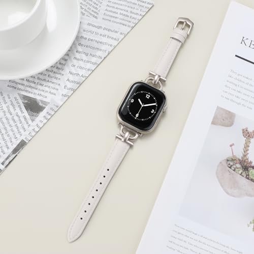 Image of Leather Band Compatible with Apple Watch Bands for Women, Dressy Fancy Strap for iWatch Series 11 /10 /9 /8 /7 /6 /5 /4 /3 /2 /1 /se(38mm 40mm 41mm 42mm,Starlight /Starlight)