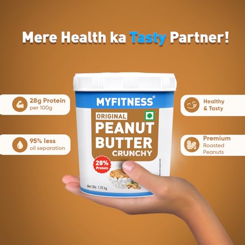 Image of MYFITNESS Original Classic Peanut Butter Smooth 1.25kg | 25g Protein to Boost Energy | Healthy Nut Butter Spread | Vegan | Cholesterol Free, Gluten Free | Zero Trans Fat | Peanut Butter Crunchy
