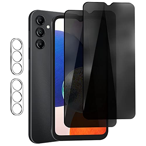 2 Pack Privacy Screen Protector for Samsung Galaxy A14 5G + 2 Pack Camera Lens Protector, Anti Spy Private Tempered Glass Film, 9H Hardness, Upgrade Edge Protection,Scratch-Resistant, HD Clarity, Anti