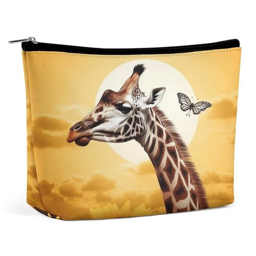 Bolsa de maquillaje, bolsa de viaje para cosméticos, bolsa de aseo portátil con diseño de jirafa y girasol, bolsa de gran capacidad con cremallera, estuche organizador de maquillaje, bolsa de aseo imp