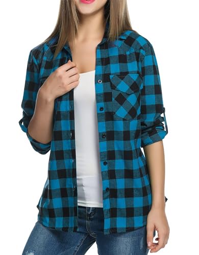 Timuspo Damen Hemdbluse Kariertes Baumwolle Freizeithemd Bluse Langarm...