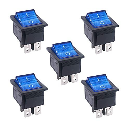 Interrupteur à bascule bipolaire DPST 4 broches avec voyant lumineux rouge et boîtier bleu