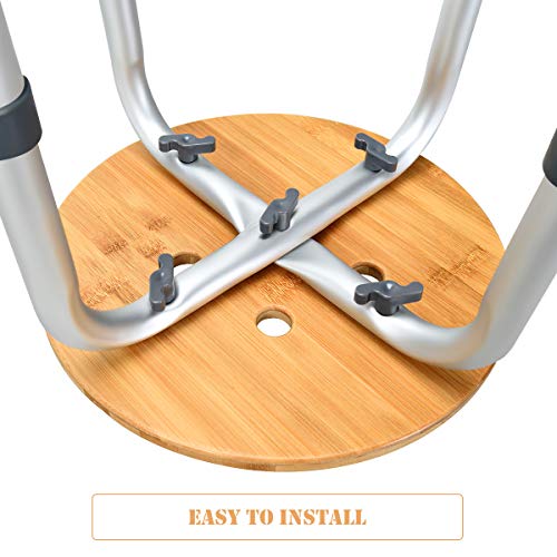 Giantex Bamboo Shower Seat Bench Round Shower Seat W/Slip-Resistant Rubber, Waterproof Surface Bathroom Organizer Bathroom Shower Stool #TOP5