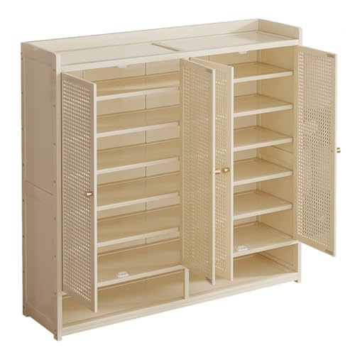 Meuble à chaussures en bambou blanc cassé, meuble de rangement autoportant 120 cm