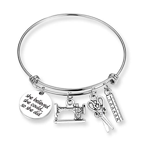 G-Ahora Sewing Bracelet Sewing Scissors Bangle She Believed She Could Sewing Lover Gift Inspirational Sewing Jewelry (Sewing-Y Necklace) (BR-Sewing)