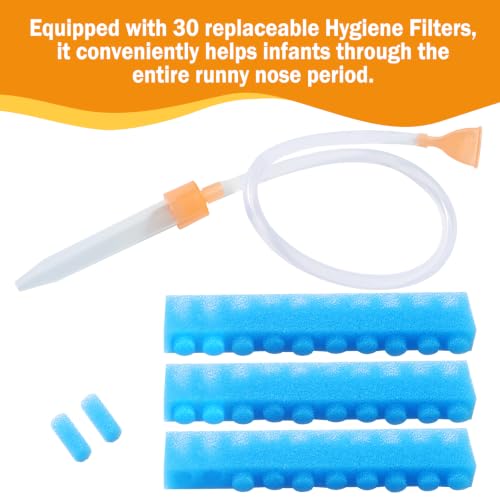 Image of Nasal Aspirator for Baby with 30 Hygiene Filters 0-12 Months, Compact Size, Baby No Bulky Feel Reusable Infant Nose Cleaner, Easy to Use and Clean, Portable for Both Travel and Home Use-White