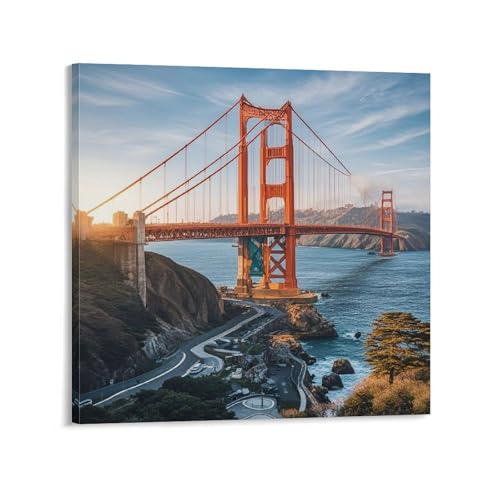 Toile abstraite Golden Gate Bridge 50x50 cm avec cadre moderne