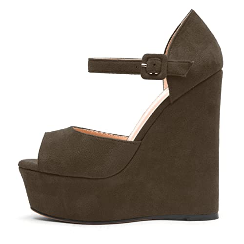 WAYDERNS Womens Peep Toe Suede Sexy Platform Ankle Strap Solid Buckle Wedding Wedge High Heel Pumps Shoes 6 Inch2