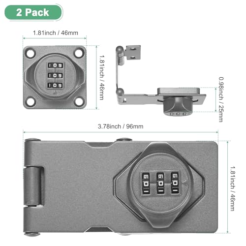 Image of M METERXITY 2-Pack Keyless Combination Lock, 3.78 inch Zinc Alloy Mechanical Password Twist Knob Hasp Locks Latch for Cabinet /Closet /Garage /Drawers /Garden,90 /180 Degree Barn Door Lock [Gray]