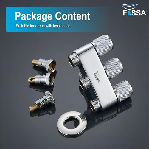 Image of Fossa 1-Year Warrant Galaxy 3 - Way Stainless Steel Laundry Washing Machine Faucet | Outdoor Water Spigot with Handle | Multi-Use Hose Connector Tap | Angle Valve Silver Chrome Finish (with Nozzle)