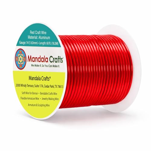 Image of Mandala Crafts 14 Gauge Red Anodized Aluminum Craft Wire, 60 FT | Colored, Flexible, Bendable, for Bonsai, Armature, Sculpting, Wire Wrapping, Jewelry Making, Weather & Tarnish Resistant