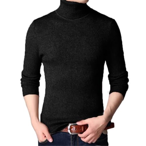 Men's Oversized Striped Turtleneck Knit Sweater Casual Warm Long Sleeve Solid Color Jumper3