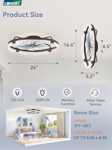 Image of LEDIARY 2-Pack 24 inch Ceiling Fans with Lights, APP & Remote, Brown