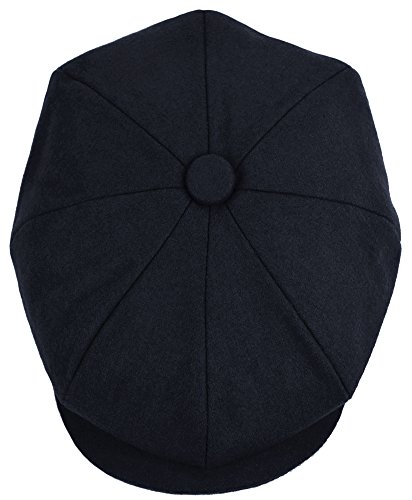 Men's Wool Newsboy Cap, Herringbone Driving Cabbie Tweed Applejack Golf Hat (Navy, X-Large) - Thumbnail 3