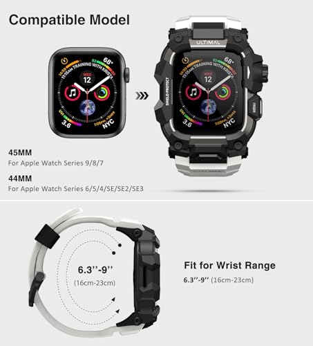 Image of ULTIMAL Rugged Case with Band for Apple Watch 44mm,Compatible with Apple Watch Series SE 3 /SE 2 /SE Generation /6 /5 /4, Military Grade Shockproof Bumper Cover for iWatch Tactical Band Men (44mm,white)