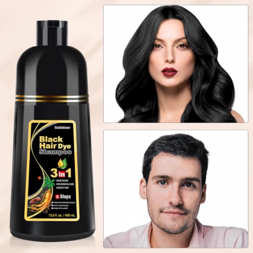 Bablabear Black Hair Dye Shampoo for Gray Hair,Hair Color Shampoo for Women and Men, Grey Coverage. Detail