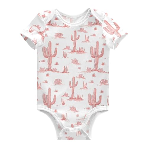 Image of vvfelixl Baby Girls' Bodysuits Pink Cactus in Desert Short Sleeve Cotton Baby Boy Clothes for 0-3 Months