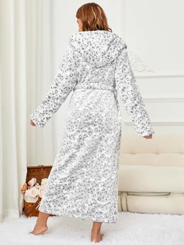 RONGTAI Womens Robes Plush Fleece Hooded Bathrobe Thick Nightgown with Pockets Fluffy Sleepwear4