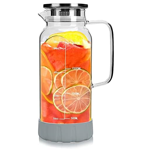 BOQO Glass Pitcher 68oz/2000ml,Pitcher with lid and Precise Scale Line,Tea Pitcher,Glass Water Jug,Glass Water Pitcher,with Particular Coaster.