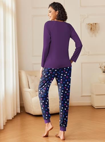 Image of Ekouaer 2 Pack Womens Pajama Sets Long Sleeve Pjs Soft Comfy Lounge Set
