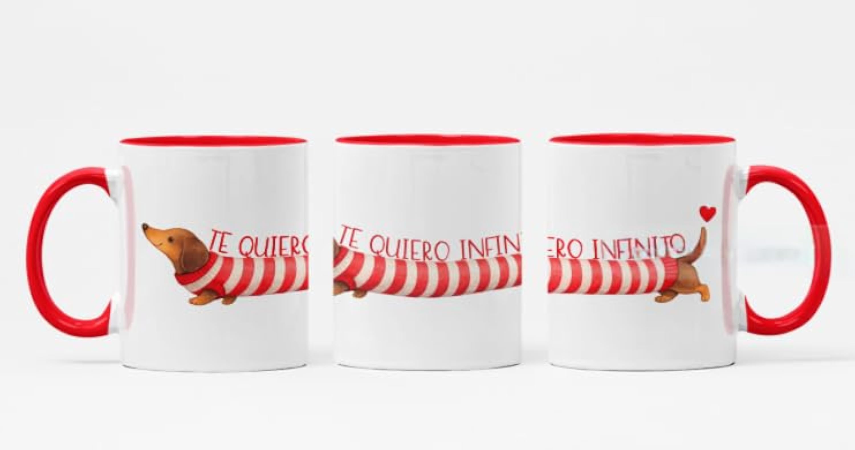C&P Taza romántica “Te quiero infinito” perro salchicha – Taza original para pareja – Regalo divertido para novios, aniversario y San Valentín – Cerámica con interior rojo