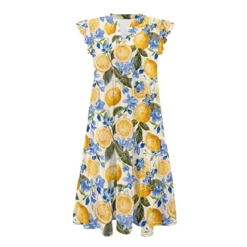 Image of Womens Summer Dress Ruffle Sleeve V Neck Dress Casual Fit Flowy Beach Vacation Sundress with Pocket S-2XL