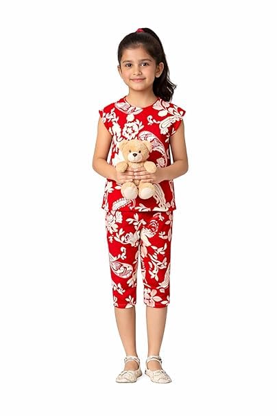Image of NammaBaby Girl's Soft Cotton Night Suit (Printed T-Shirt & Pant Set /Girls Night Dress /Nightwear) Pack of 1