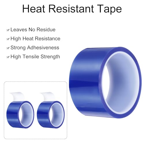 Image of uxcell Blue Heat Tape, 2 Rolls 50mmx33m 108ft High Temperature Heat Resistant Tape for Sublimation,Heat Vinyl Press,Heat Transfer, Circuit Board, No Residue
