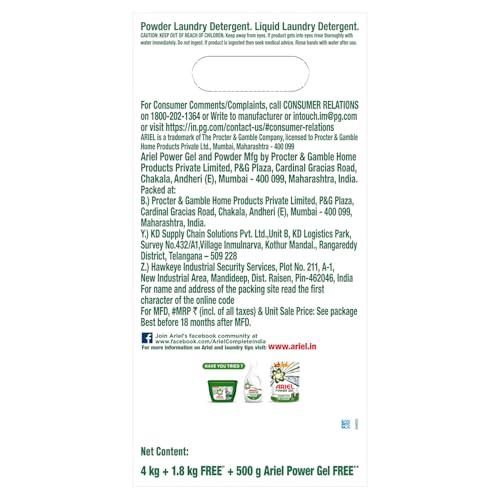 Image of Ariel Matic Machine Expert Detergent Powder Front Load - 4Kg + 1.8kg + 500g Liquid free | Removes 100 Tough Stains in 1 wash | Specially Designed for Washing Machines | Fresh Fragrance