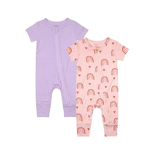 Image of Unisex Baby 2 Pack Bamboo Viscose Pajamas Short Sleeve Footless Romper | Baby Boys Baby Girls 2 Way Zipper Jumpsuit Soild Printing Sleep and Play