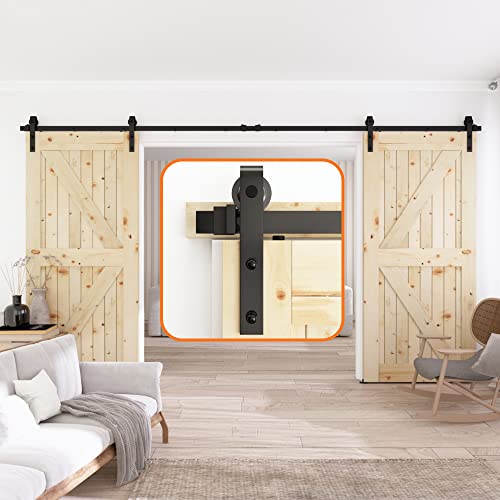 skysen 13FT Double Door Sliding Barn Door Hardware Track Kit -Heavy Duty-Black(J Shape)