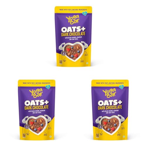 Image of Yogabar Dark Chocolate Oatmeal 400g - Gluten Free Whole Oatmeal for Breakfast - Healthy Breakfast Cereal with High Protein Oats - Healthy Dessert Pudding - (Pack of 3)