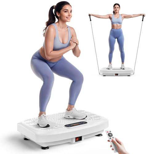 Vibration Plate Exercise Machine Weight Loss, Full Body Workout Vibration Plate Lymphatic Drainage, 199 Adjustable Speeds Power Shaping Vibrating Plate 450 Lbs Capacity Fitness Platform White