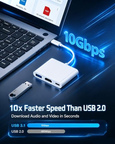 Image of AIRSKY USB-C Digital AV Multiport Adapter, USB C to HDTV Adapter | 3-in-1 hub supports 4K@60Hz, 100W PD charging, USB 3.1 port, compatible with iPhone 16 /15, iPad Pro, Samsung